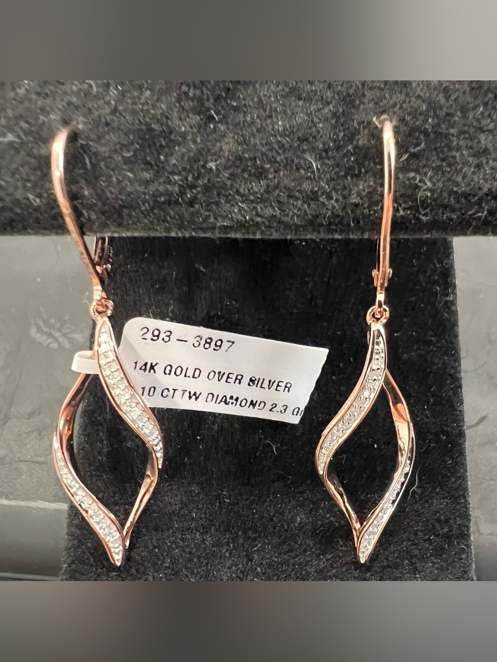 925 Sterling Silver Rose Gold Plated Diamond Dangle Leverback Earrings 0.10ctw